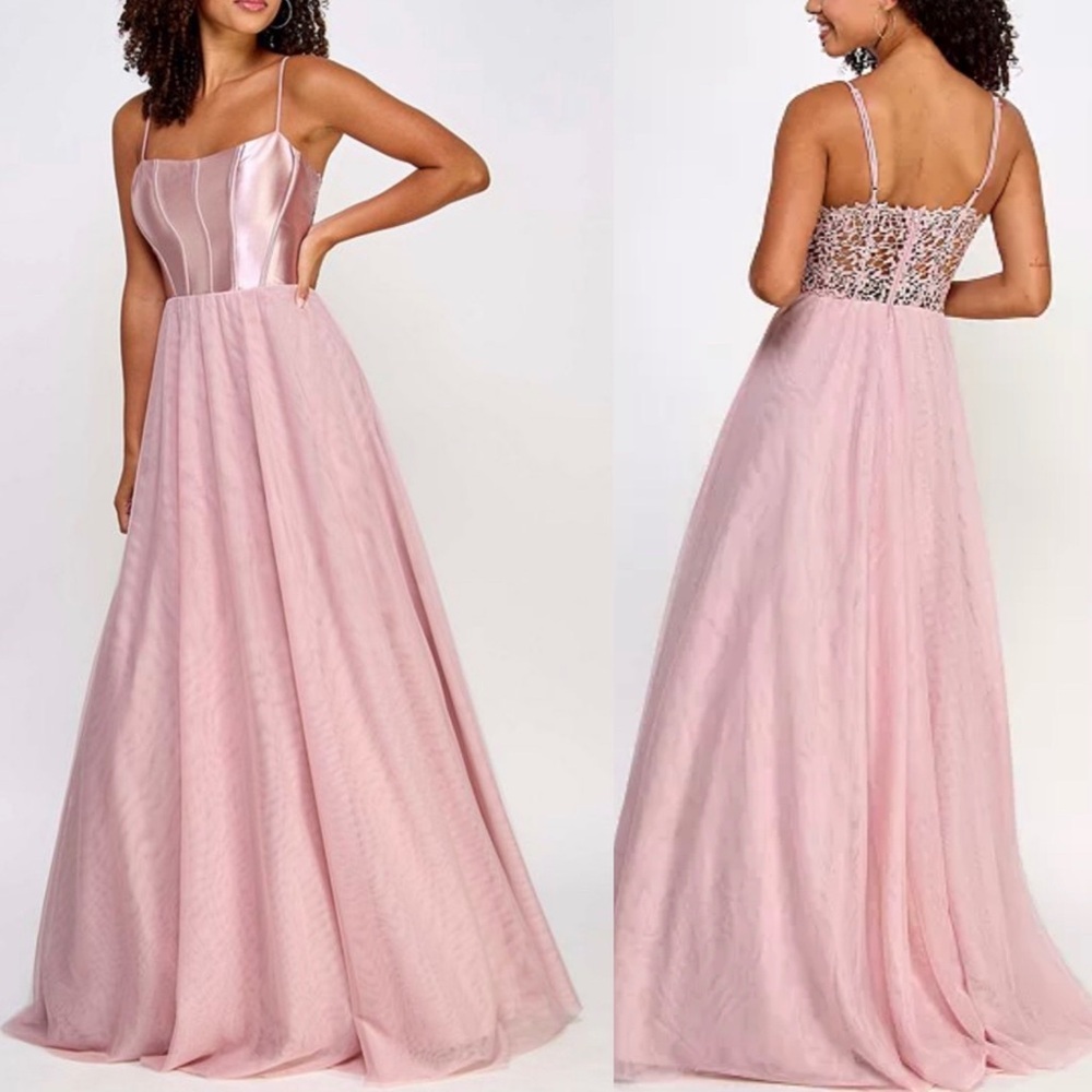 City Studio Metallic Corset-Bodice Lace-Back Formal‎ Gown Prom Hoco Pink Size 11